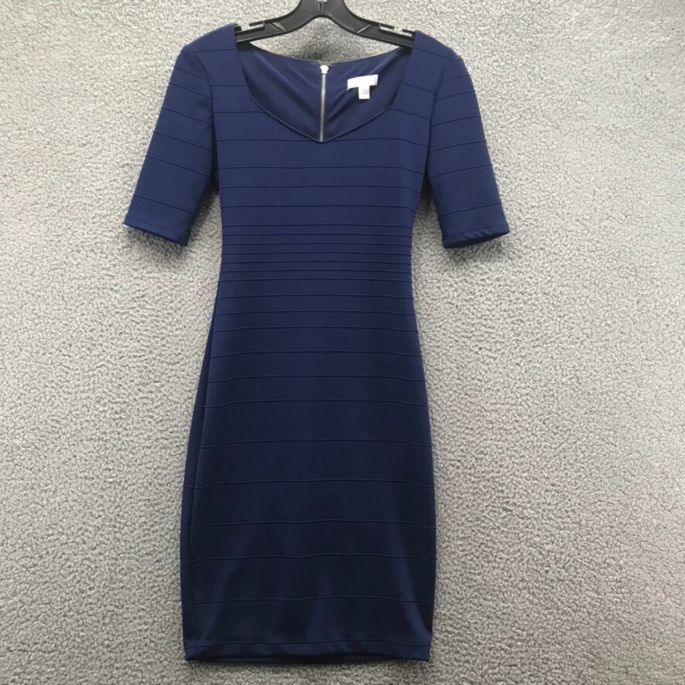 Bisou Bisou Womens Body Contoured Ribbed Dress Short Sleeve Blue Size 2